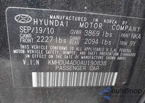 2010 Hyundai Elantra Blue/Gls/Se from USA, damaged, VIN KMHDU4AD0AU190838
